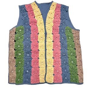 Vintage Americana Vest‎ Yo Yo Circles Grannycore Handmade Large XL